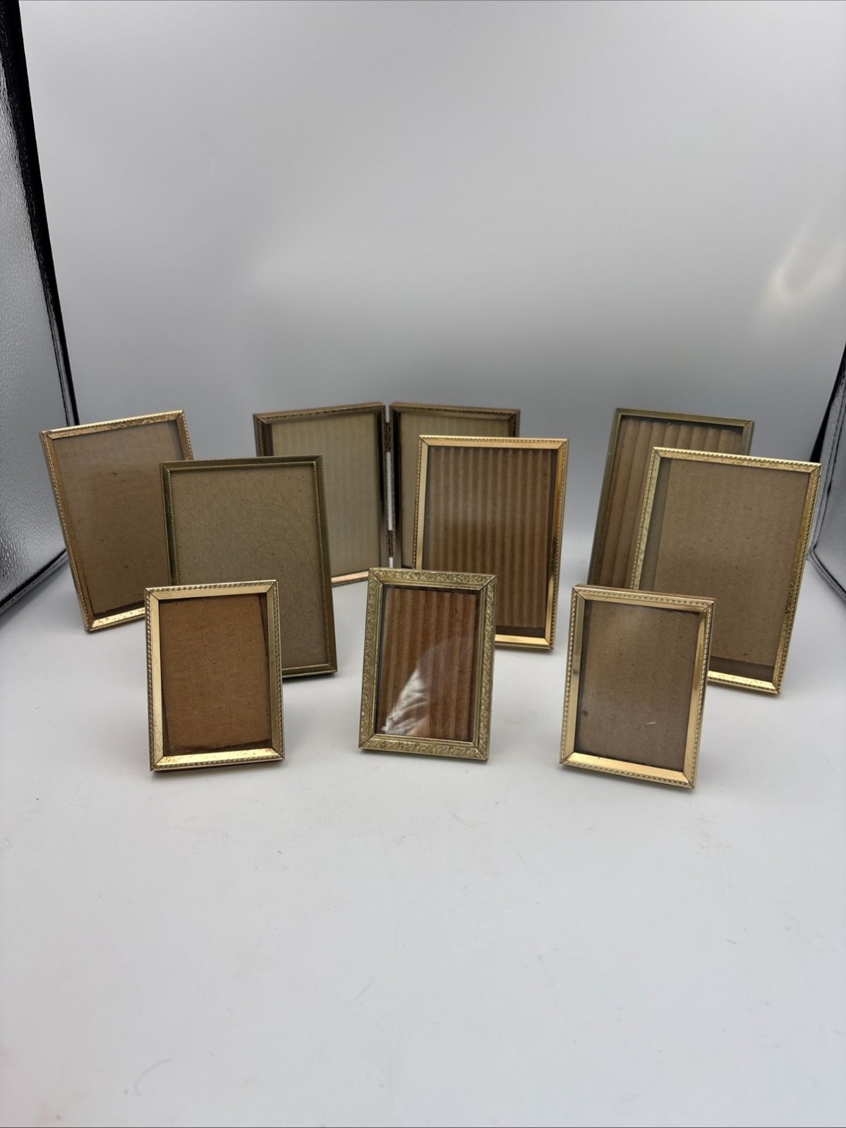Vintage Brass Photo Frames Lot of 9 Rear Loading Folding Self Standing