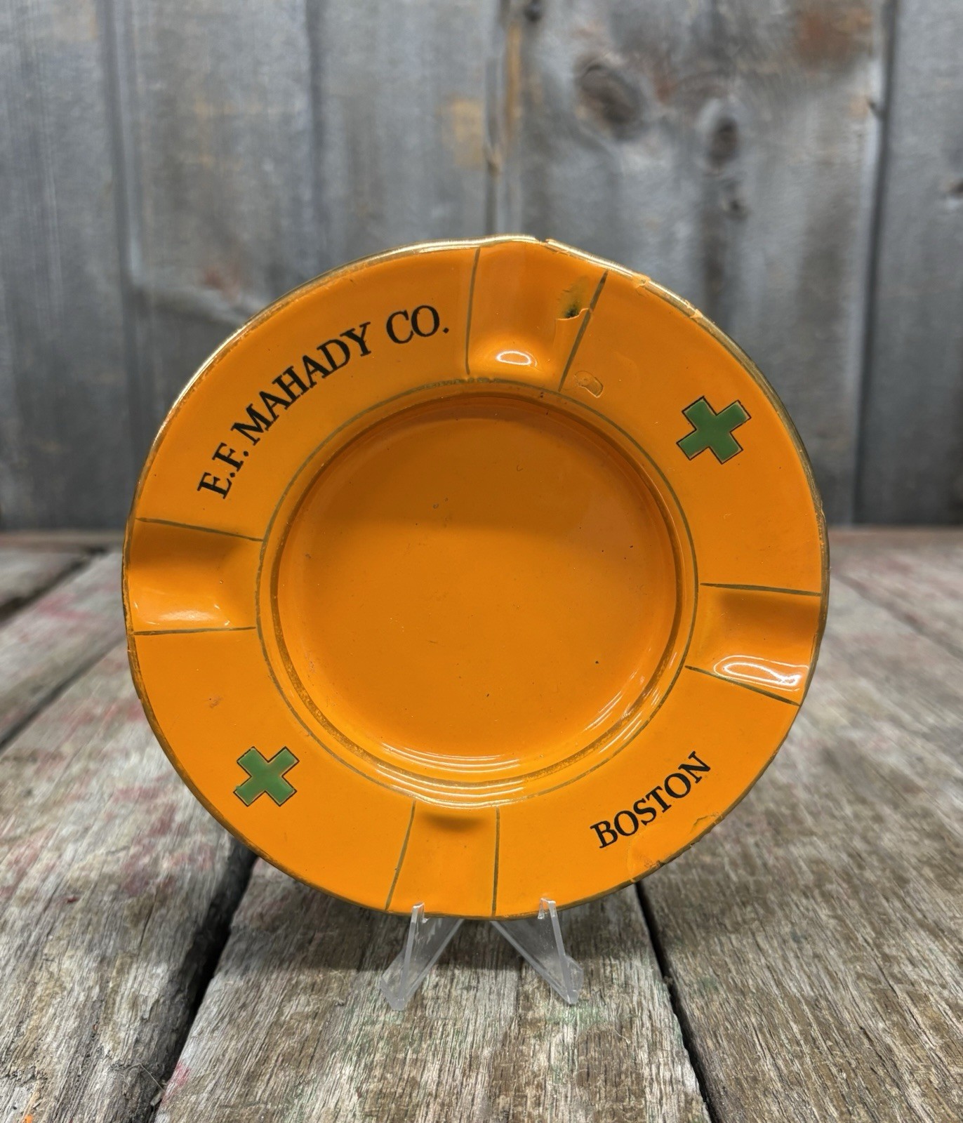 Early Vintage E.F. Mahady Co. Boston Medical Supplier Enamel Advertising Ashtray