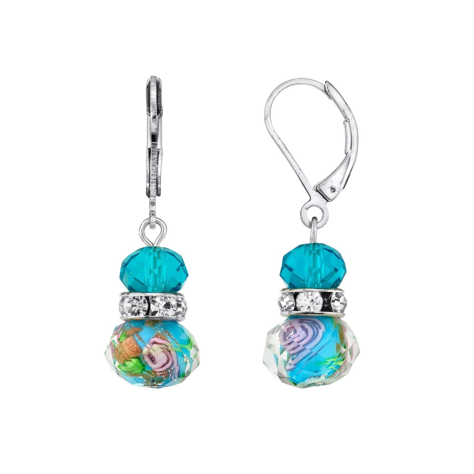 1928 Jewelry Aqua Blue Pink Rose Beaded Crystal Accent Drop Earrings 1928 Jewelry Aqua Blue Pink Rose Beaded Crystal Accent Drop Earrings