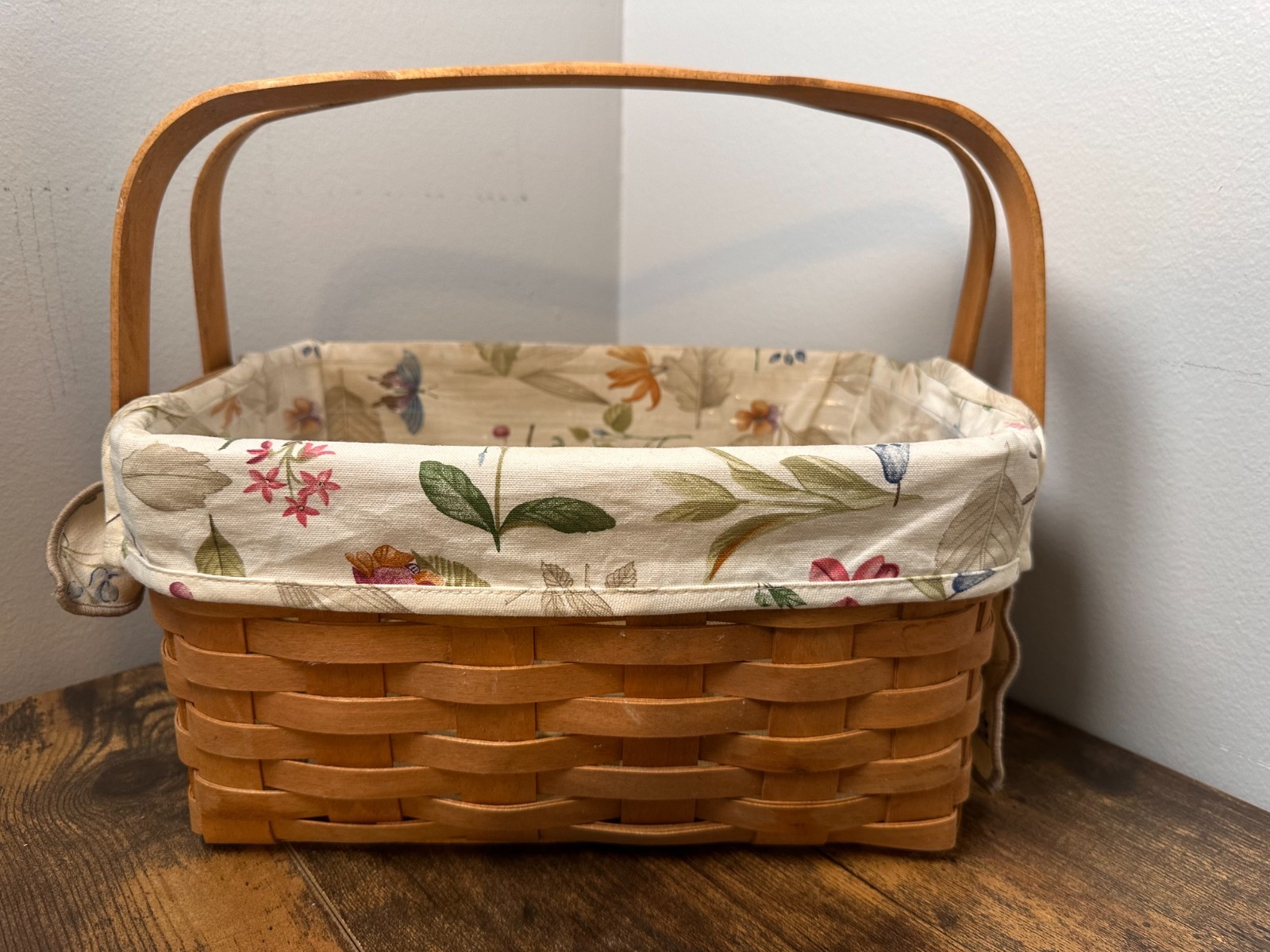 2005 Longaberger Lunch Box Basket – Warm Brown with Botanical Fields Liner 