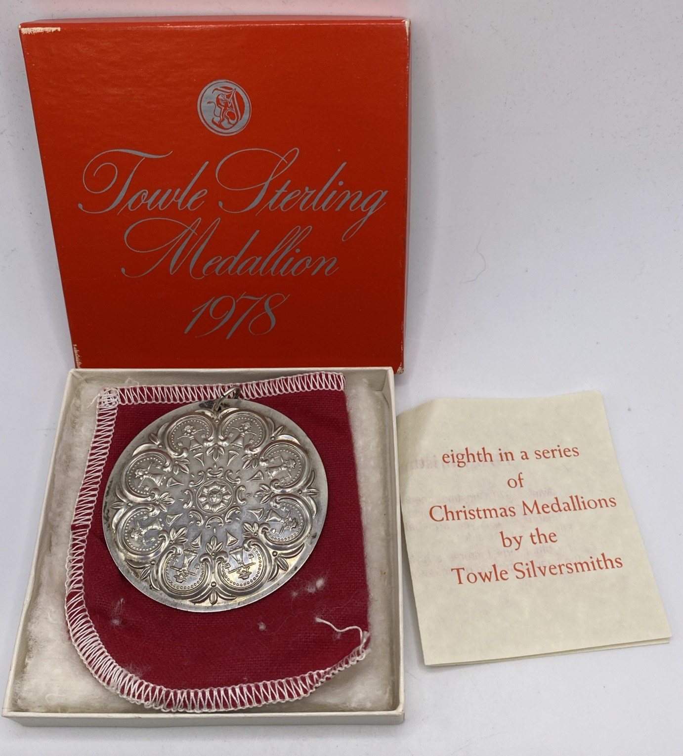 Vintage 1978 Towle Sterling Eight Maidens Christmas Medallion w/Box. 19