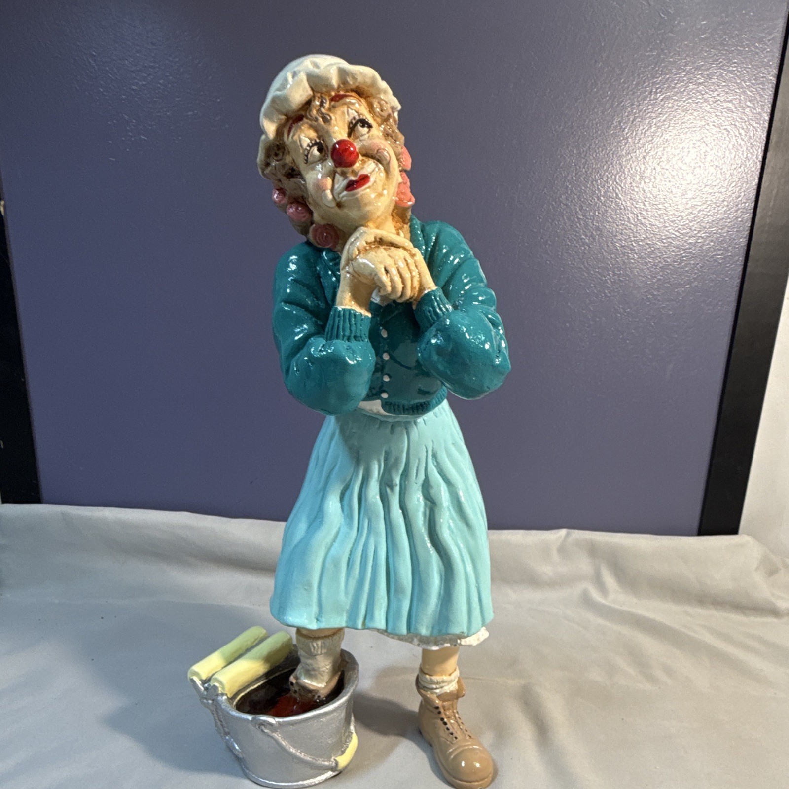 Vintage Judi's Pastime Carol Burnett Clown Maid Figurine 1983 Mop Bucket