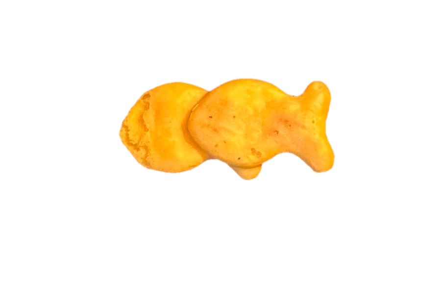 In A Straight Line Double Goldfish Snack With Creepy Face In A Straight Line Double Goldfish Snack With Creepy Face