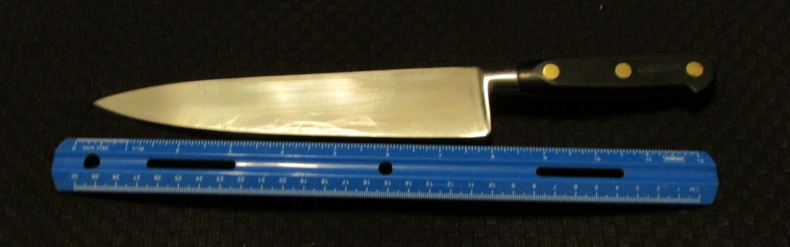 Vintage Sabatier Stainless France 8” Chef Knife Black Handle 3 Brass Rivets Vintage Sabatier Stainless France 8” Chef Knife Black Handle 3 Brass Rivets