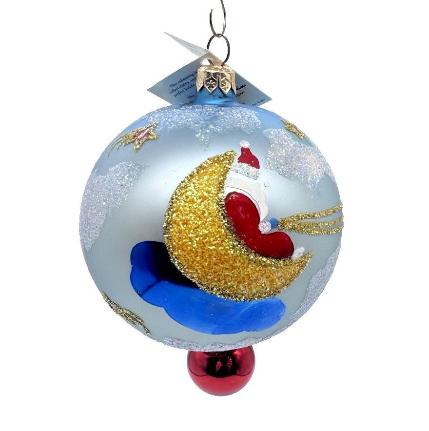 RARE Christopher Radko Reach For A Star Santa Drop Ball Christmas Ornament 6”