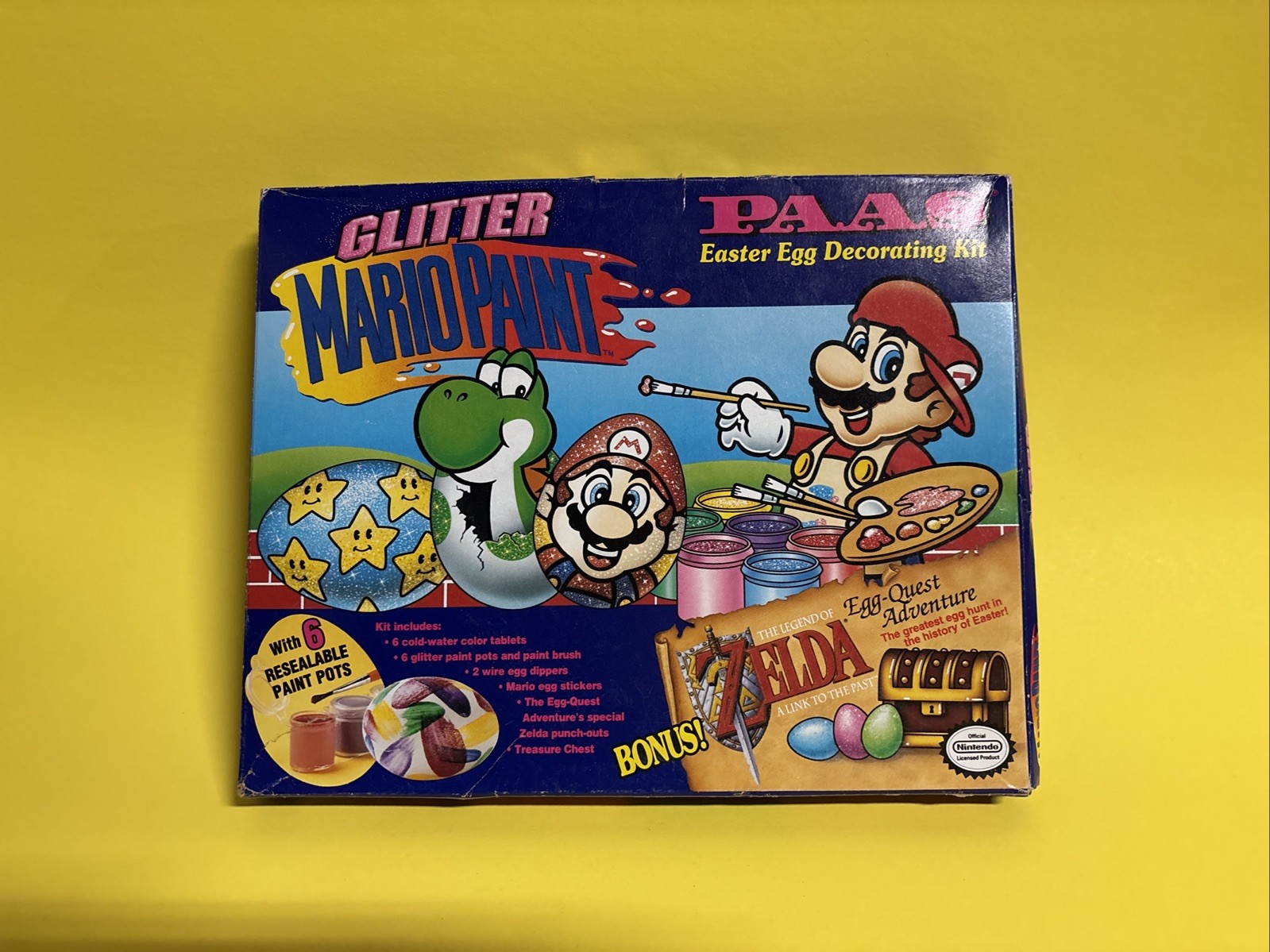 Vtg Mario Zelda 1993 Glitter Paint Paas Easter Egg Kit Sealed RARE Nintendo NOS