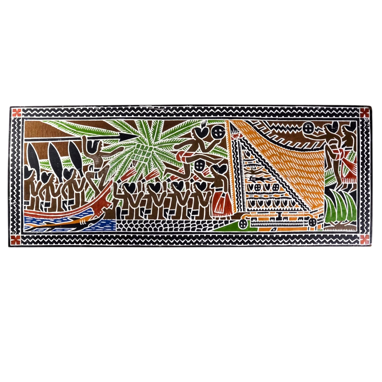 VTG Traditional Palauan Hand Carved Painted Hardwood Folk Art Storyboard Legend