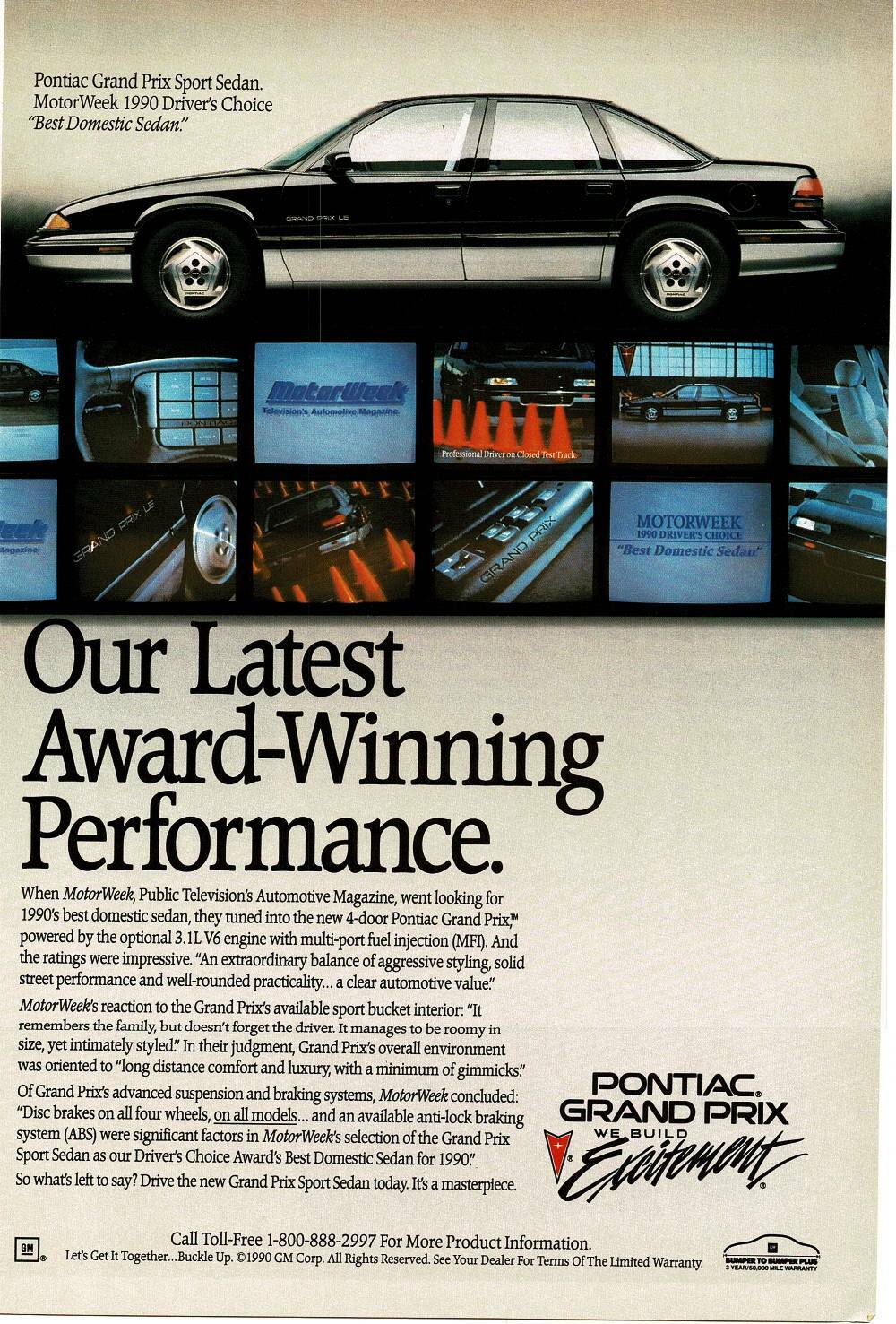 1990 Pontiac Grand Prix black silver 4-door sedan Vintage Print Ad