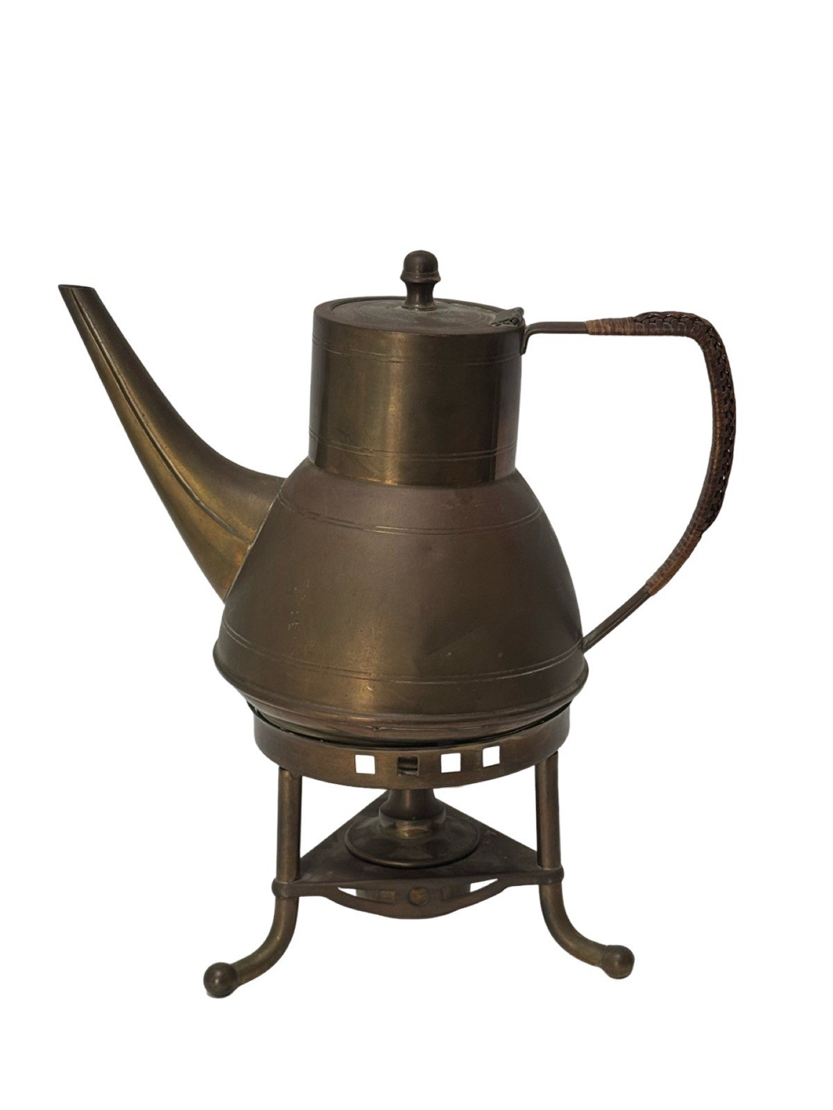 Antique GBN Gebruder Bing Germany Brass Coffee Tea Kettle Spirit Burner Stand