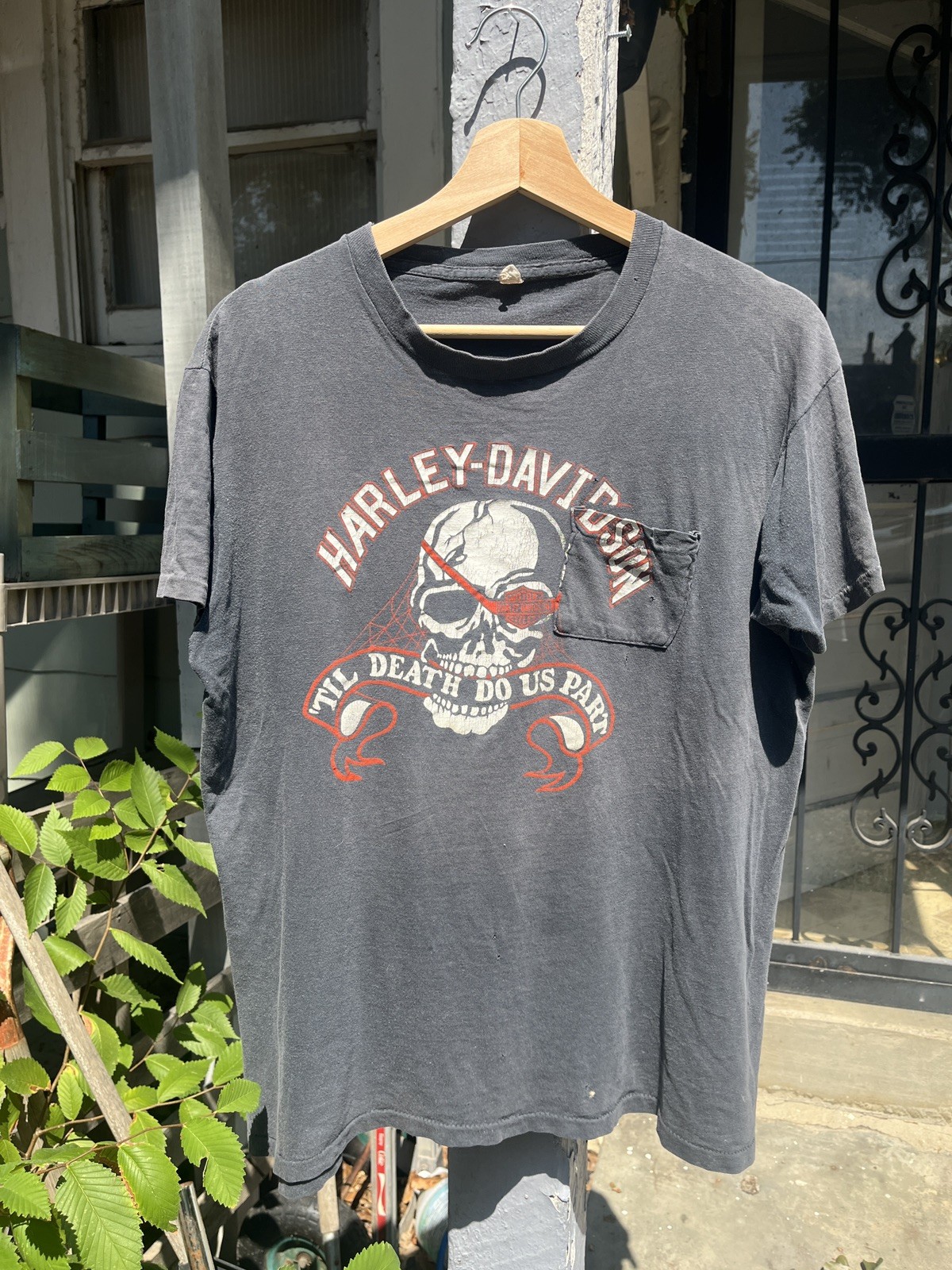 Harley-Davidson Til Death Skull 3D Emblem Single Stitch Pocket T-Shirt 1970s L