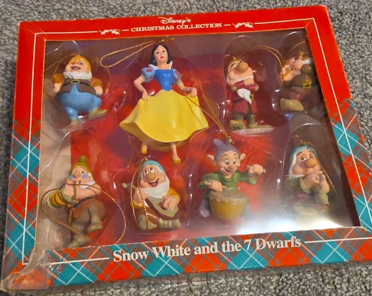 Vtg 1990s Disneyana Snow White Seven Dwarfs Storybook Christmas Ornament Set 