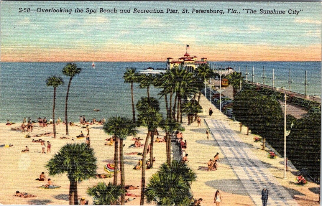 Spa Beach & Recreation Pier, ST. PETERSBURG, Florida Linen Postcard - Curt Teich