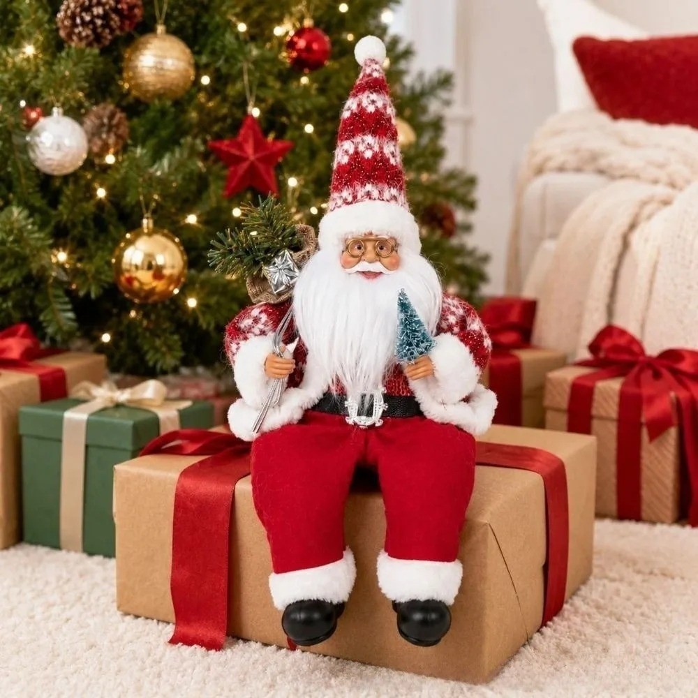 40cm Christmas Santa Claus Doll Seated Dangling Legs Holiday Window Decor
