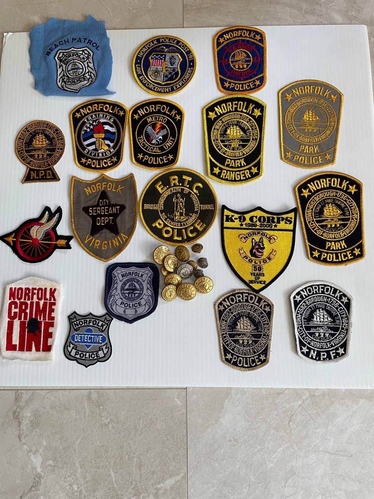 Vintage Norfolk VA Police Patches, keyhole 1950's, obsolete buttons, K-9, Tactic Vintage Norfolk VA Police Patches, keyhole 1950's, obsolete buttons, K-9, Tactic