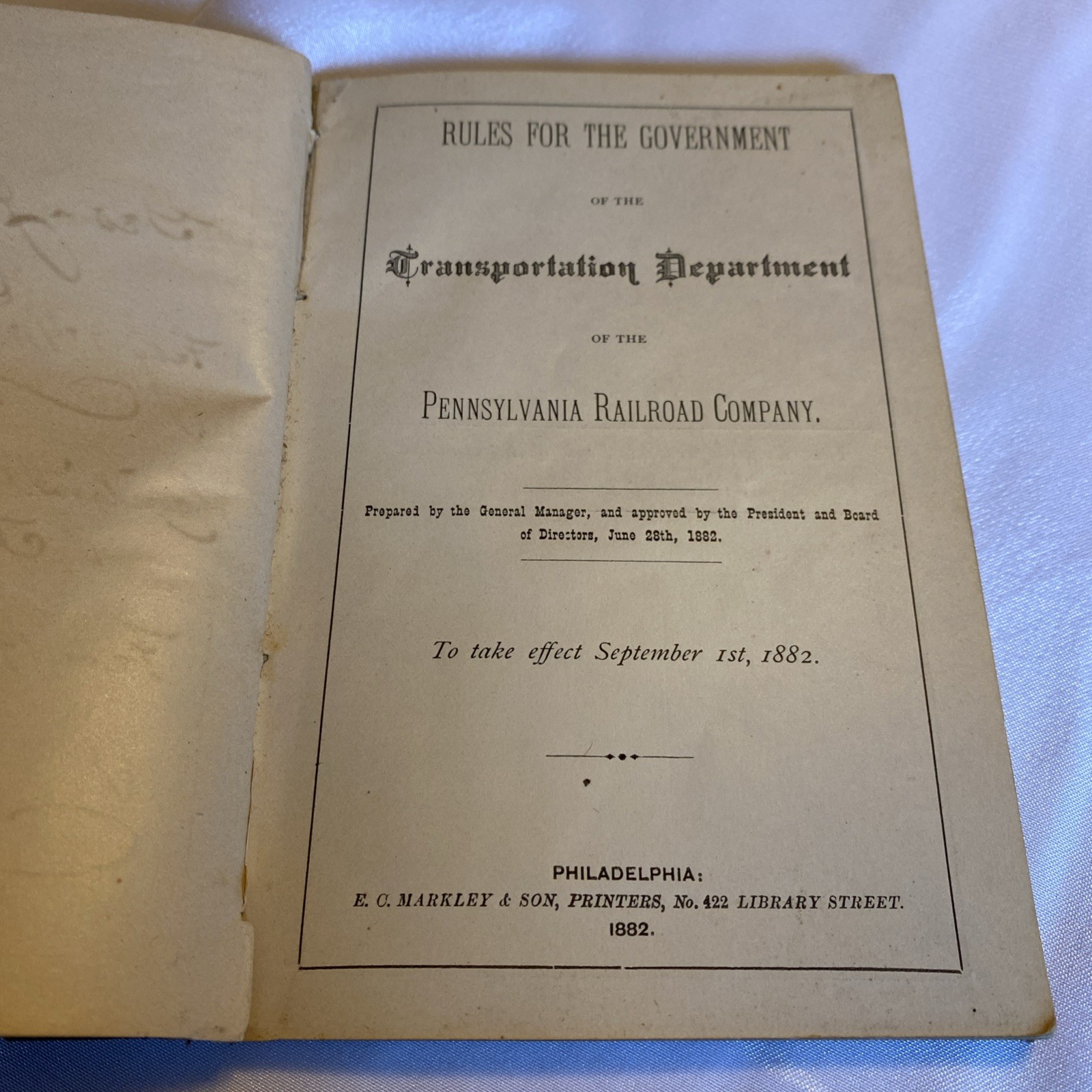 Antique (Rare) 1882 “Rules Of The Transportation Dept. Of The Penn. RR.” Book Antique (Rare) 1882 “Rules Of The Transportation Dept. Of The Penn. RR.” Book
