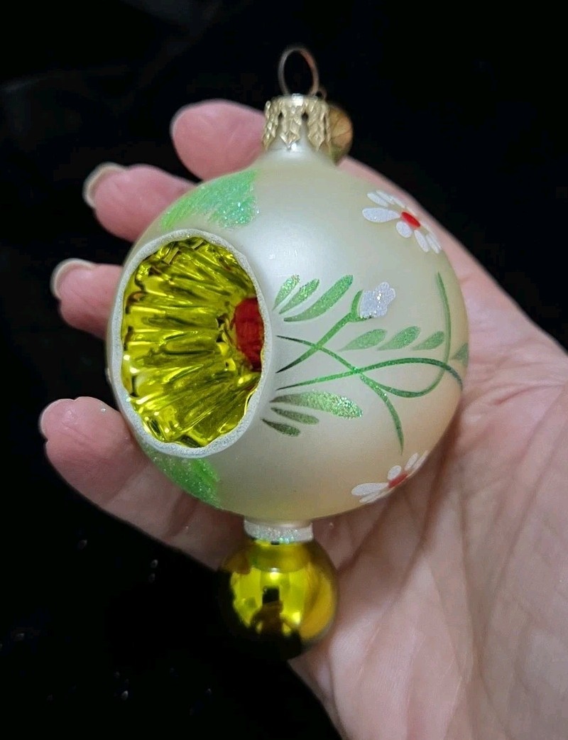 Radko Fantasia LE PETITE FLEUR Yellow Drop Ball & Reflector Ornament 