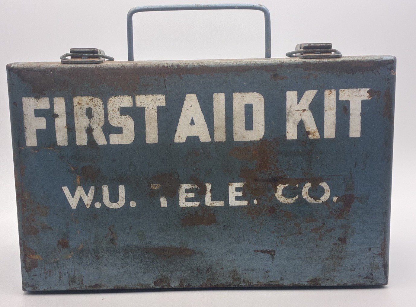 Vintage Western Union First Aid Kit Metal Box Full Contents WU Tel Co Industrial