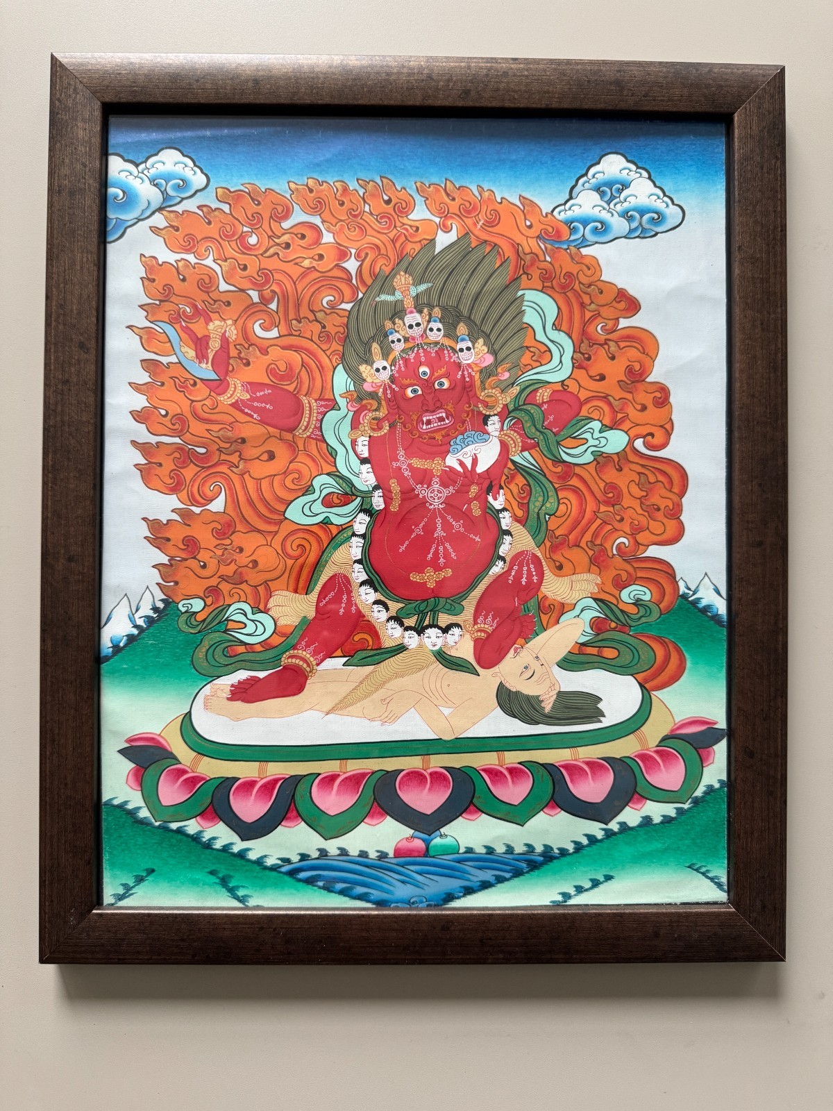 Red Mahakala Wrathful Protector Thangka Hand Painted Nepal Tibetan Buddhist