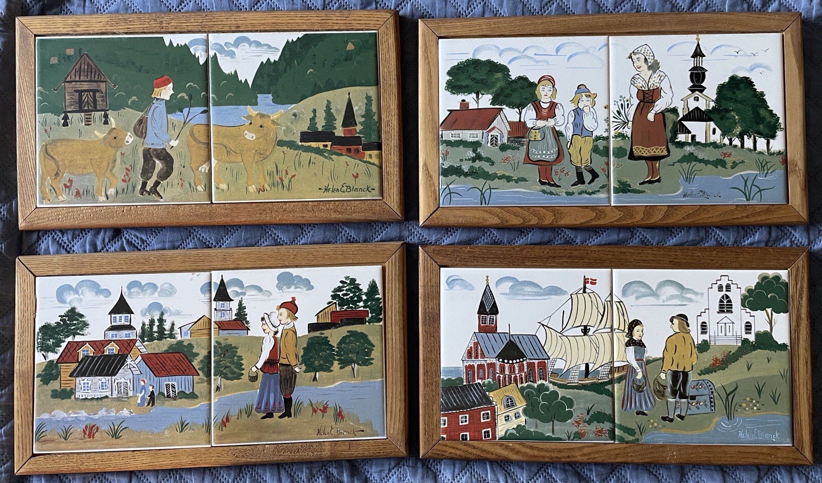 Ceramic Hand Painted Tiles Folk Artist Helen E. Blanck 