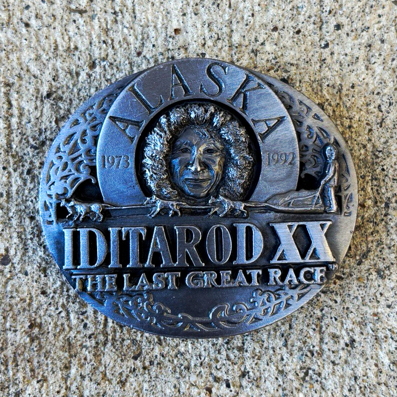 Vintage 1992 Alaskan Dog Sled Race Belt Buckle The Last Great Race Easy Install
