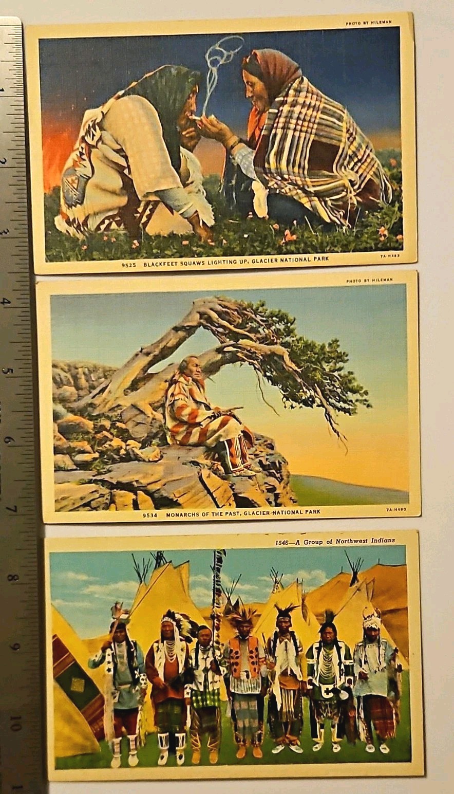 Lot 3 Chrome Lithograph Postcards Unposted Montana Native American Themes