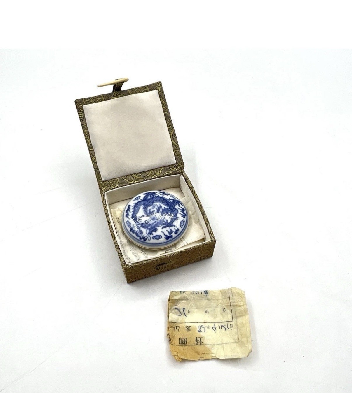 Vintage 1982 Chinese Jingdezhen Porcelain Dragon Seal Paste Box Yidege Paperwork