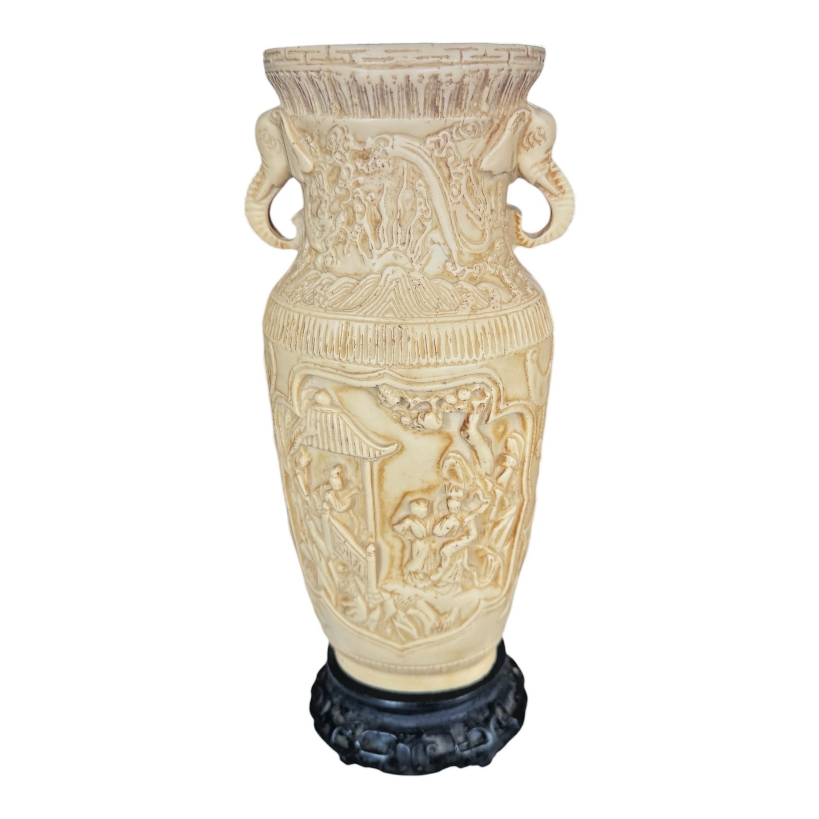 Vintage Asian Chinese Molded Composition Urn Vase with Elephant Handles Vintage Asian Chinese Molded Composition Urn Vase with Elephant Handles