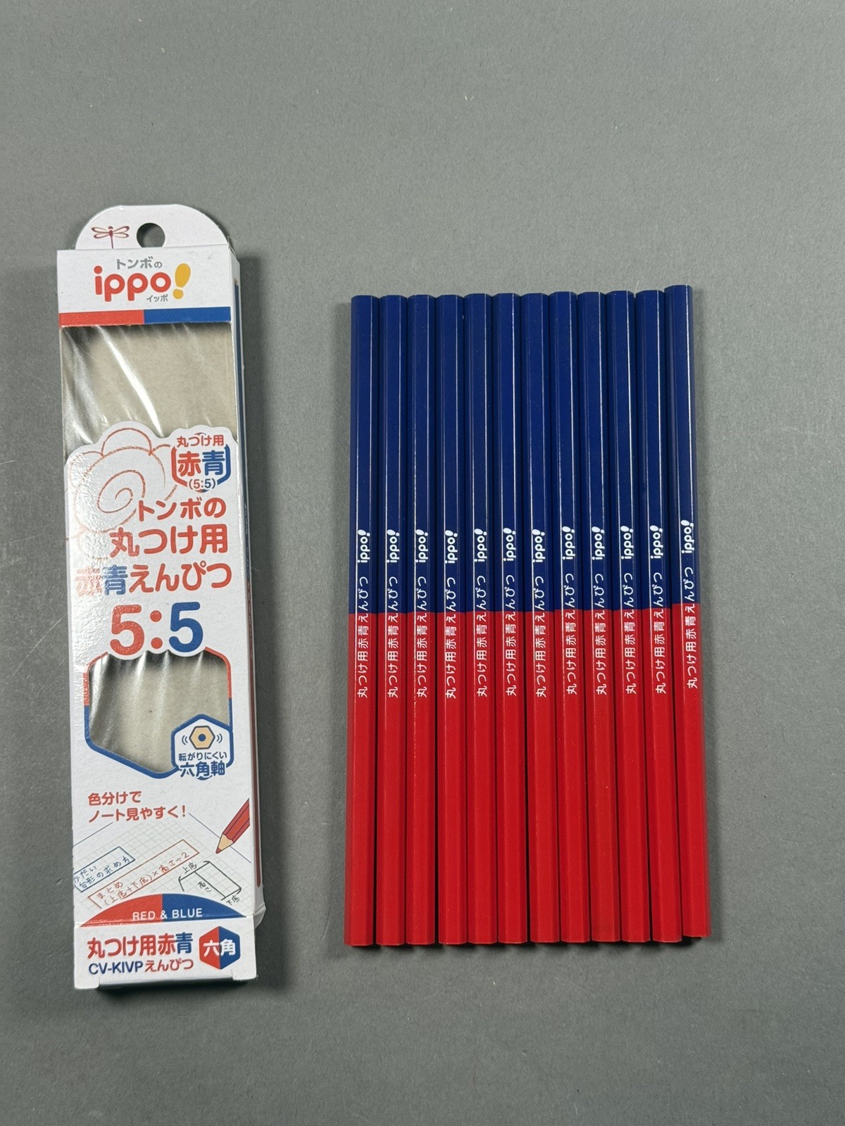 12 Japanese Vintage Pencil Tombow ippo Box Red and Blue NOS
