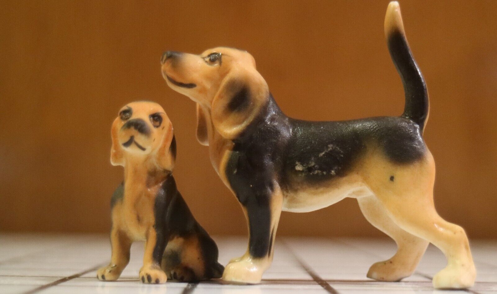 Vintage Dog Figurines Beagle Mom and Puppy Porcelain Ceramic