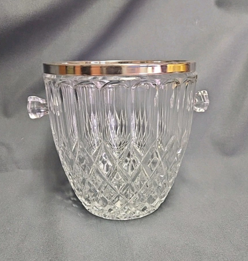 Exquisite 1950\'s Silver Rim Crystal Ice Bucket 8\ Exquisite 1950\'s Silver Rim Crystal Ice Bucket 8\