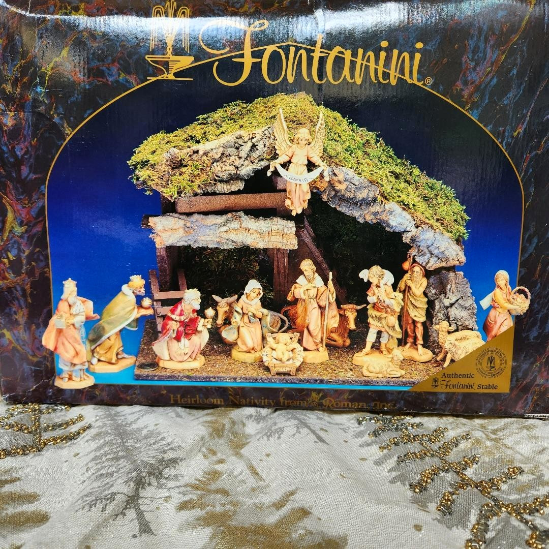 Vintage Fontanini Nativity Set 54530 CIB 15 PC Wood Stable Story Cards 5\ Vintage Fontanini Nativity Set 54530 CIB 15 PC Wood Stable Story Cards 5\