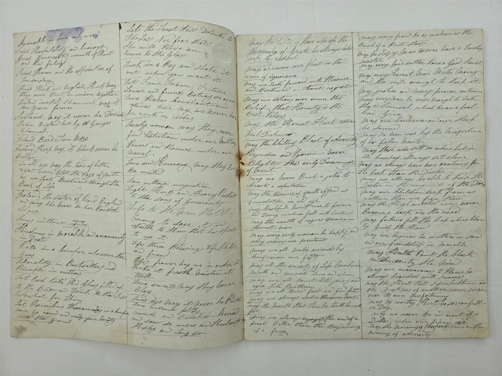 c1860 antique SAYINGS QUOTES TOASTS handwritten COMMONPLACE BOOK 44pp MANUSCRIPT