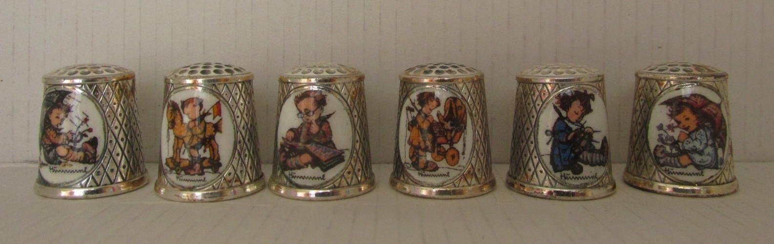 Vintage M J Hummel Silver Plated Thimbles x 6 First Edition 1983