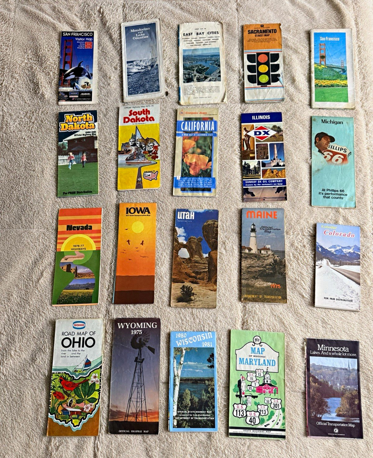 Vintage U.S. Road Map Lot 1975: United States State/City Travel Maps