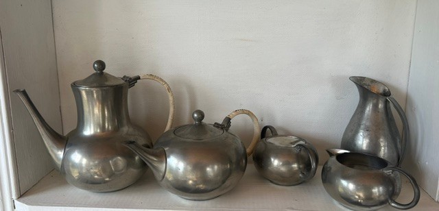 Vintage 1960s Royal Holland Pewter KMD Tiel 5-Pc Tea Coffee Set Dutch MCM