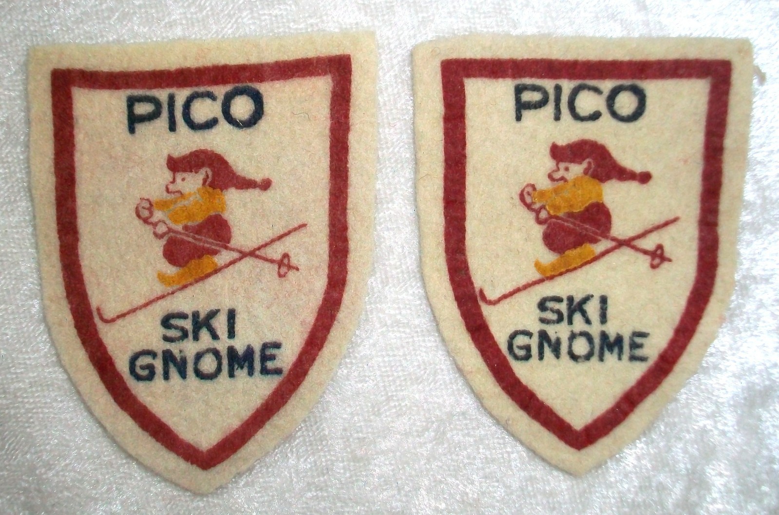 Vintage Pico Mountain Snow Gnomes Knoll Rutland Vermont Felt Elf Ski Patches (2)