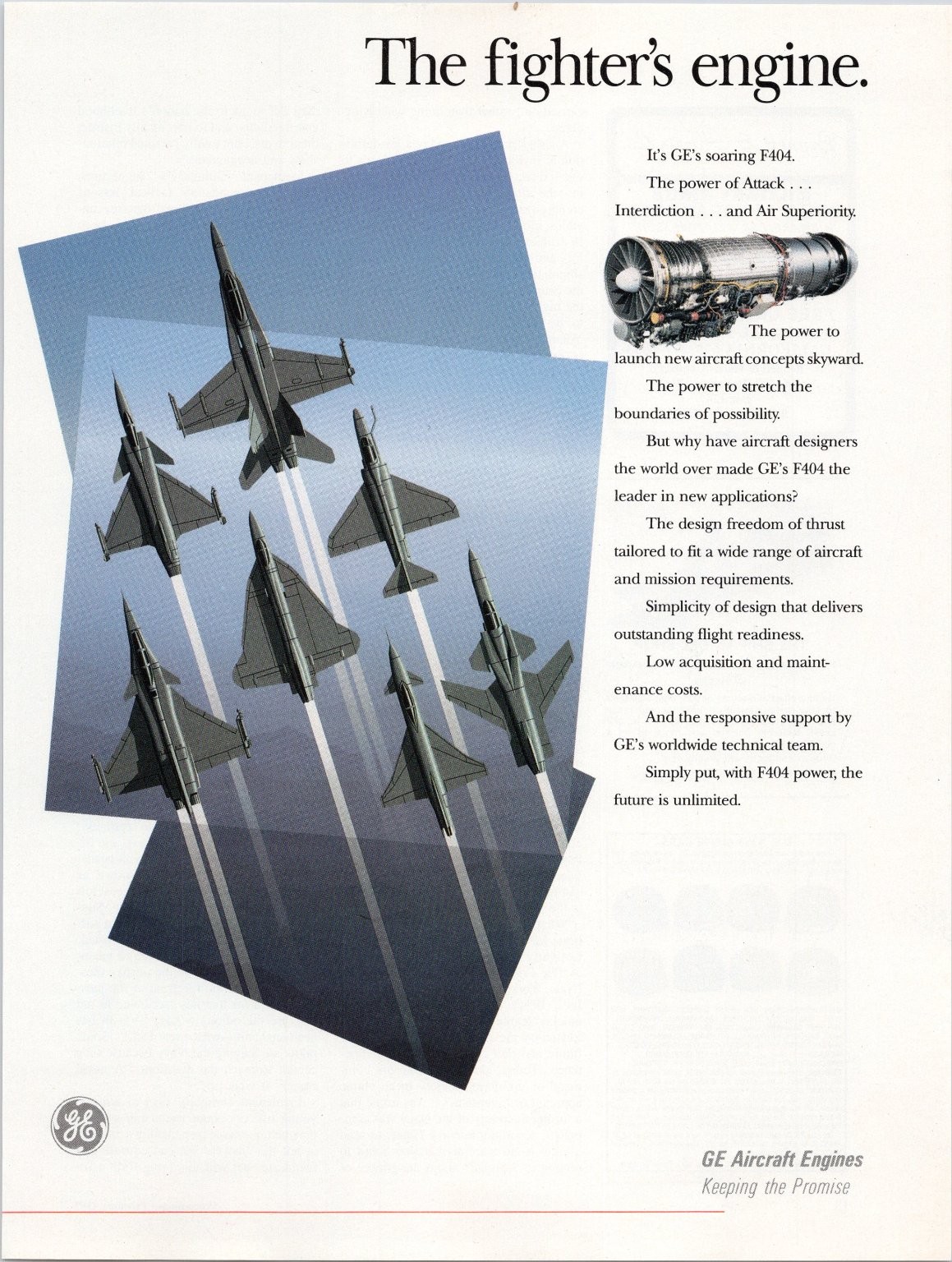 GE Aircraft Engines F404 Fighter Jet Vintage Magazine Print Ad 1989 GE Aircraft Engines F404 Fighter Jet Vintage Magazine Print Ad 1989