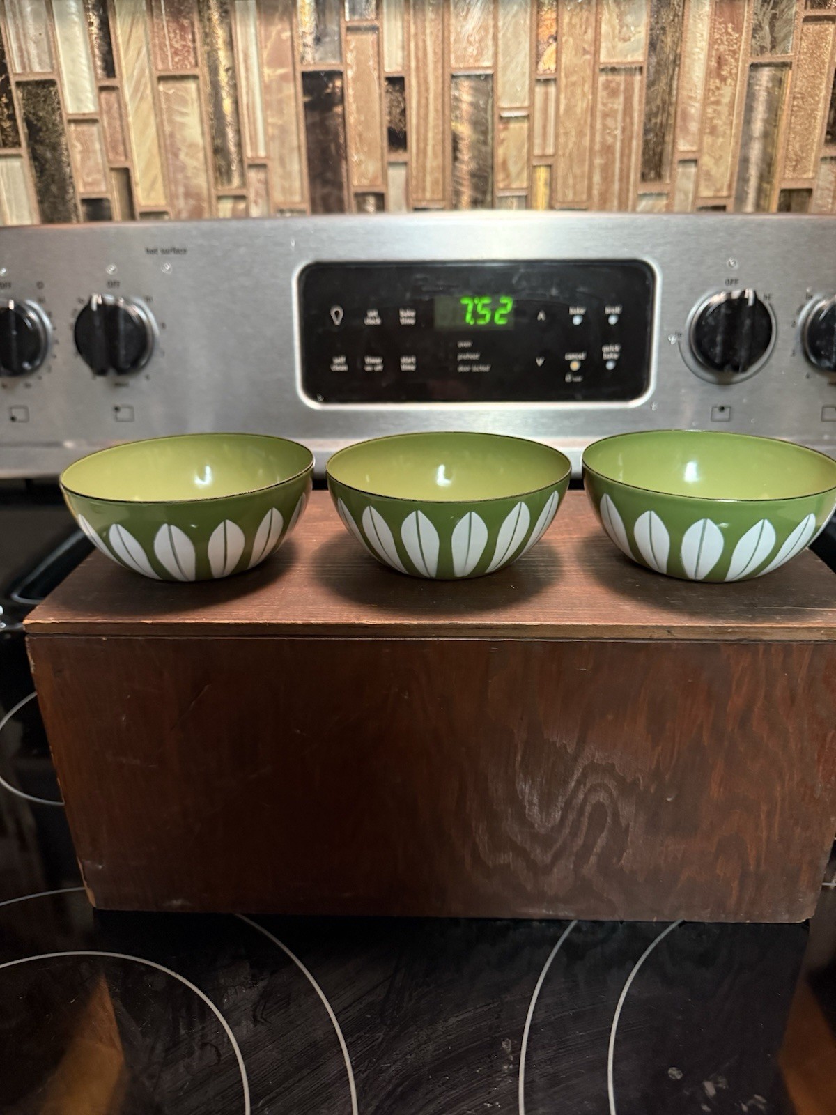 Lot of 3 Vintage Cathrineholm Norway 4” Small Avocado Green Lotus Bowl Minty
