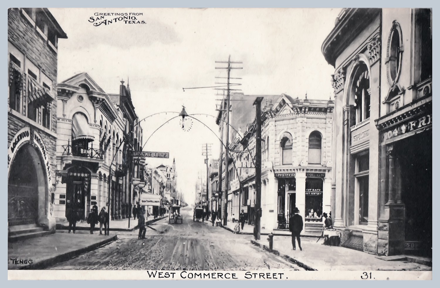 1909 San Antonio Texas West Commerce Street Tengg Bank Storefront Postcard -251
