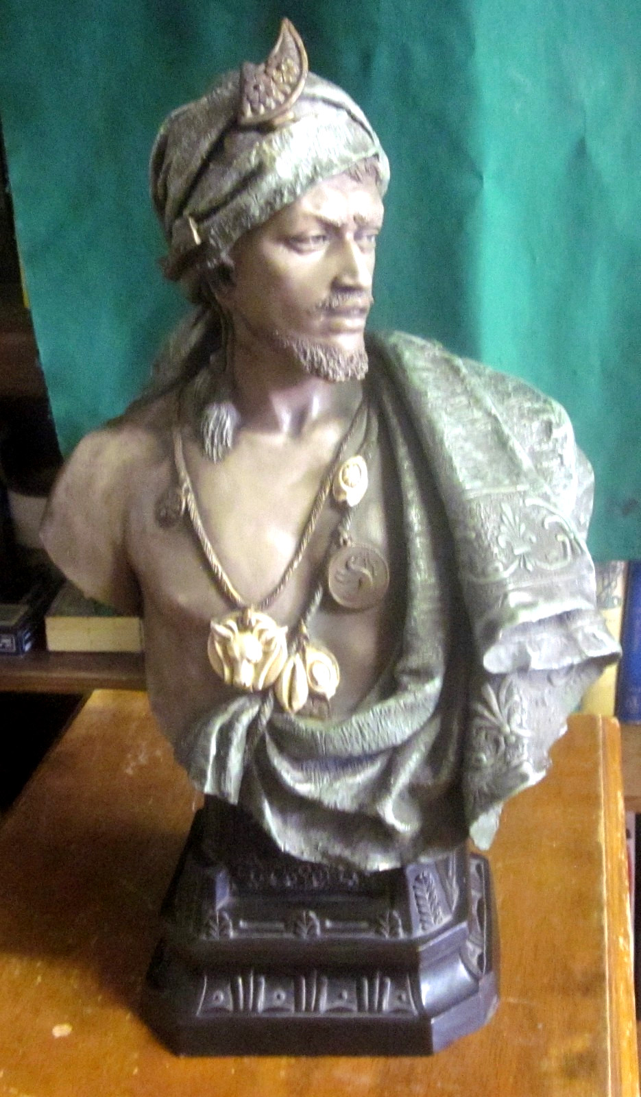 19c Antique Johann Maresch JM 575 Painted Terracotta Arabian Male Bust w/ Turban