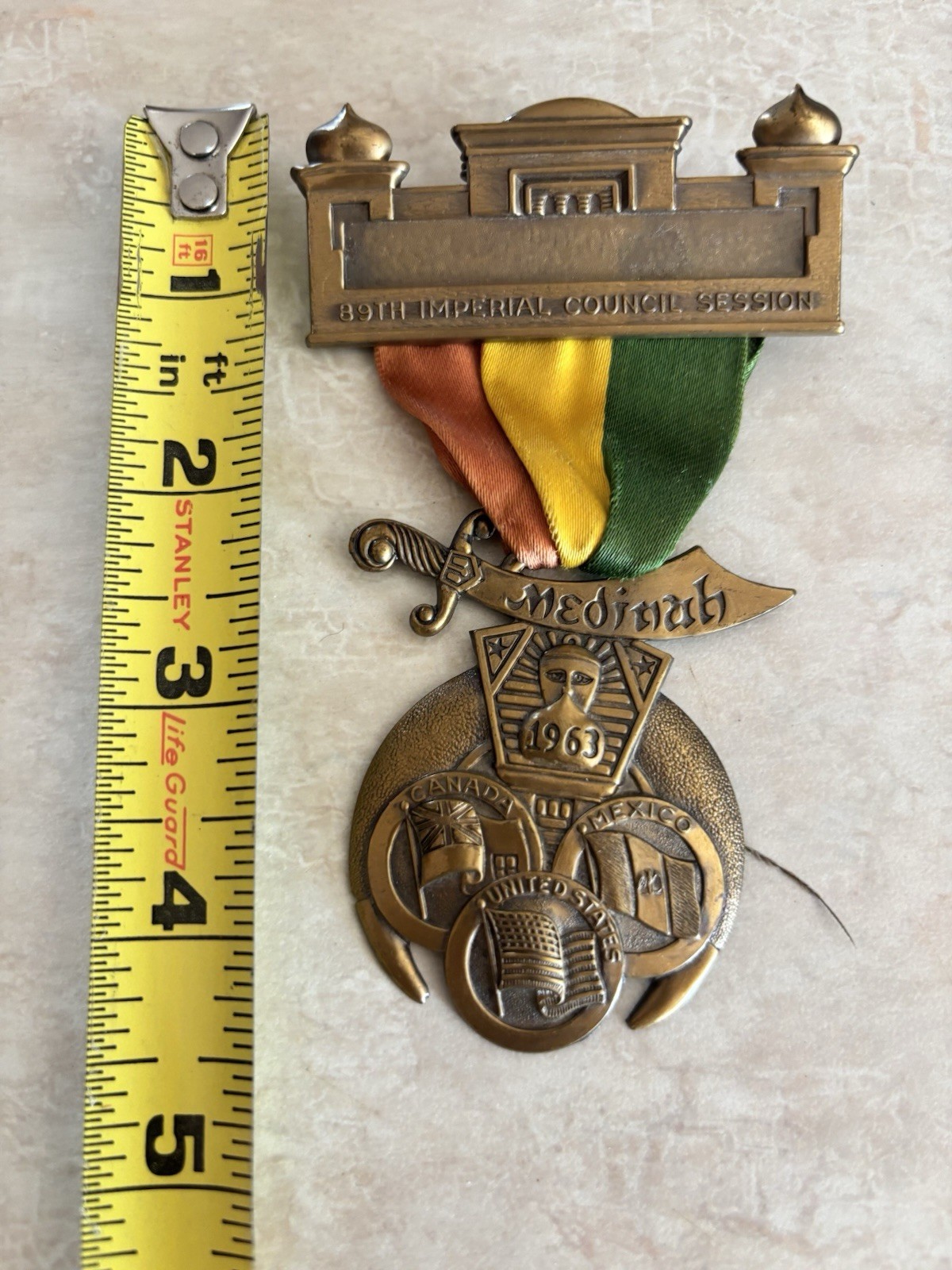 Vintage Medinah Shriners Freemason 89th Imperial Council Session Pin/Medal 1963 