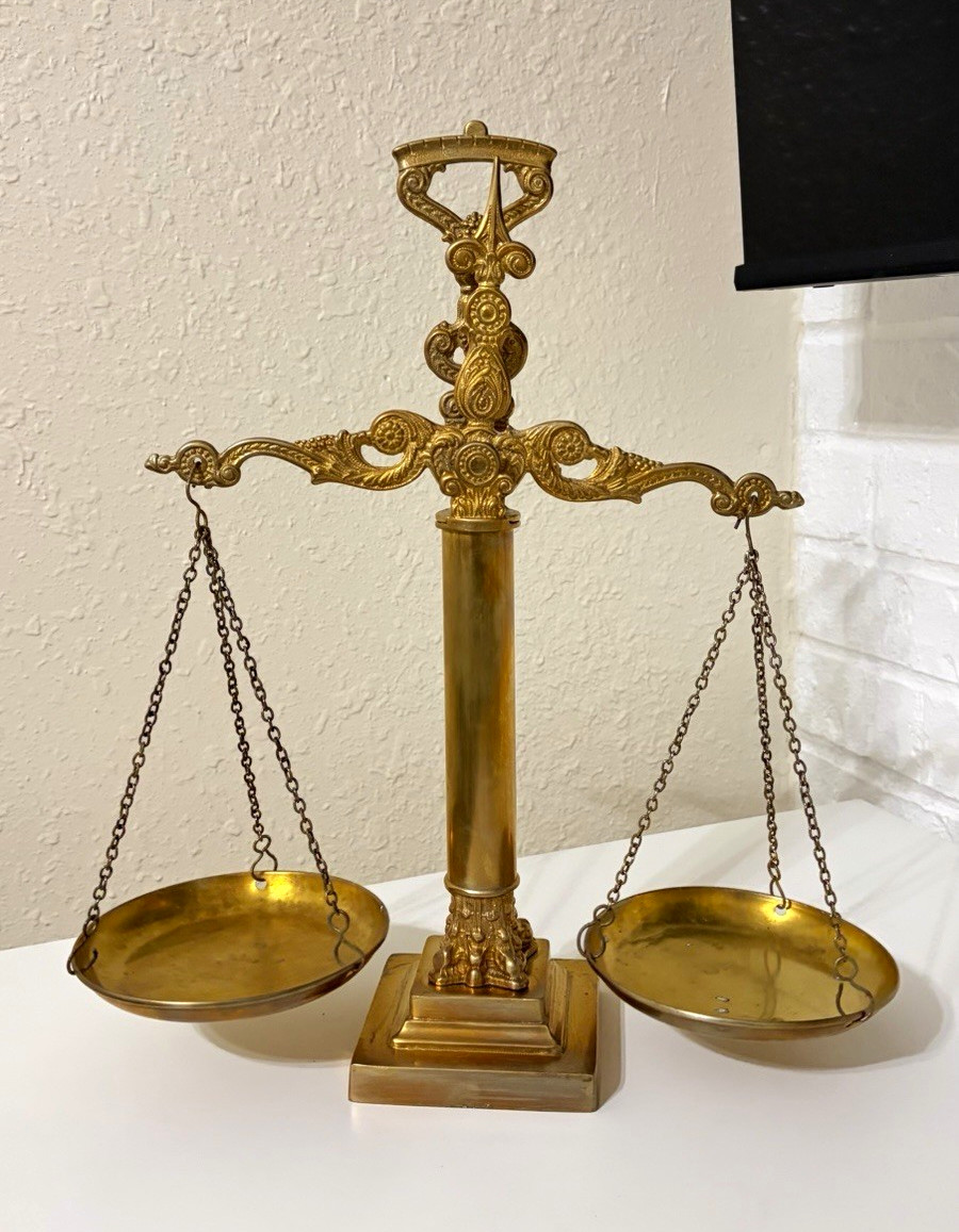 Vintage Ornate Gold-Tone Balance Scale 16.5” Two Pan Decorative Décor