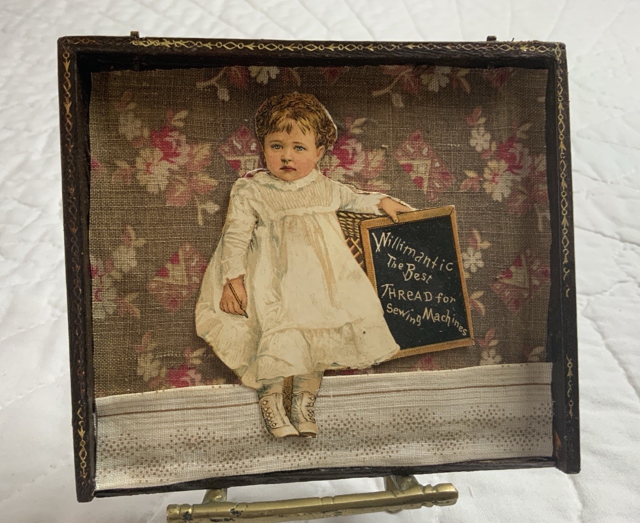 Antique Victorian Trade Card Ephemera Framed, Half Union Case, Baby Willimantic