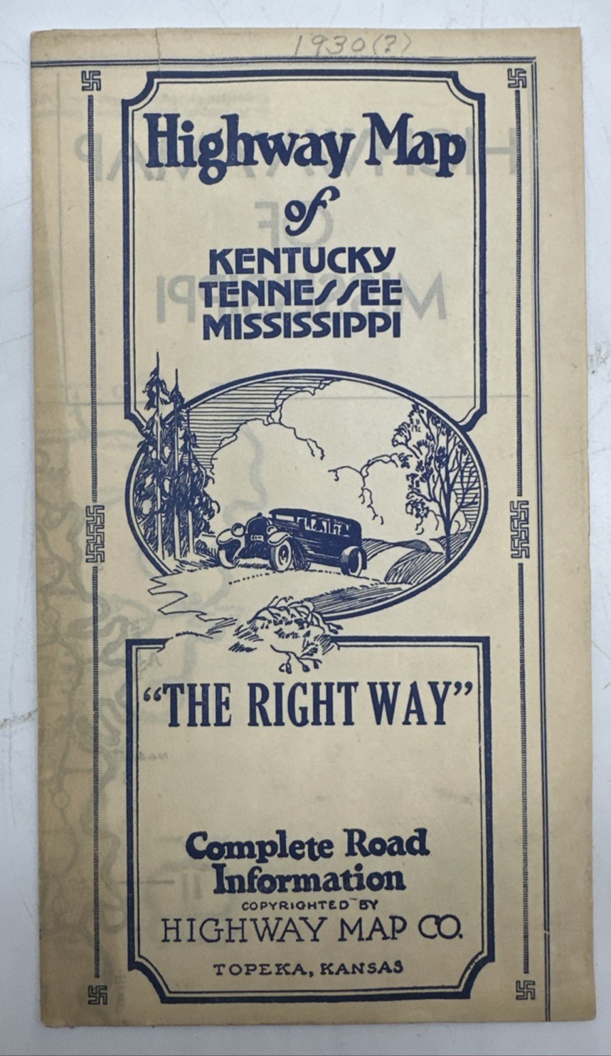 Vintage 1930 Highway Map KY TN MS Kentucky Tennessee Mississippi Auto Road Map