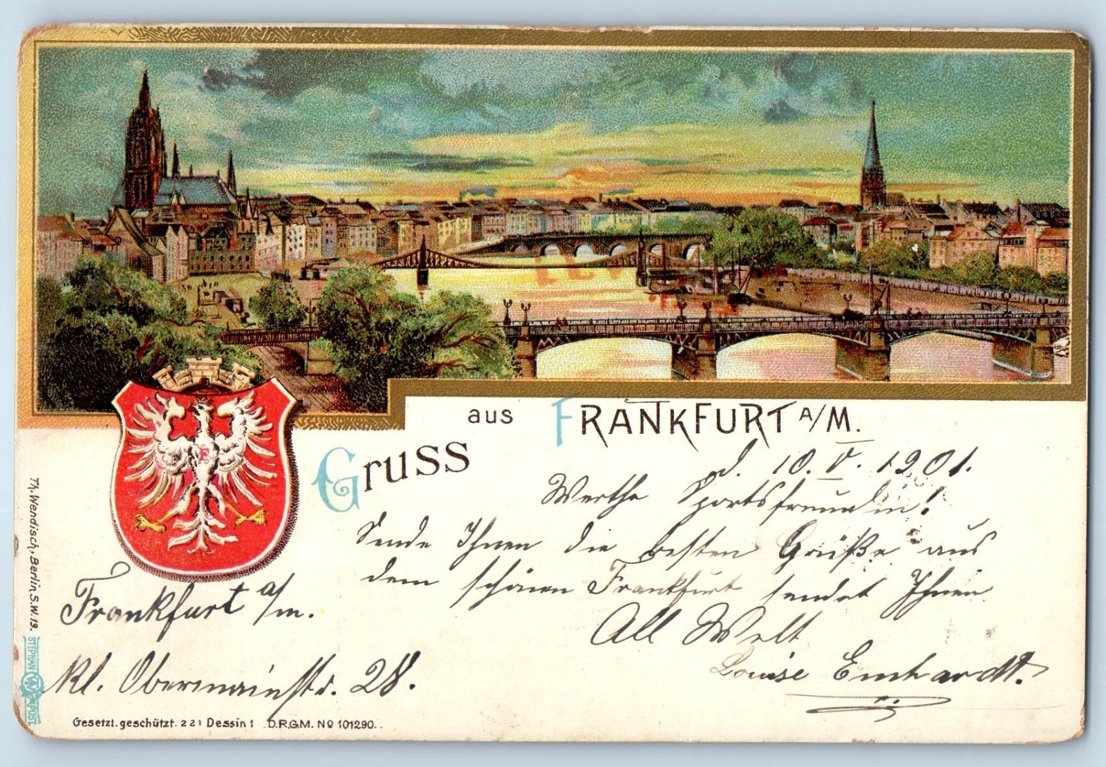 Hesse Germany Postcard Greetings from  Frankfurt am Main 1901 Antique