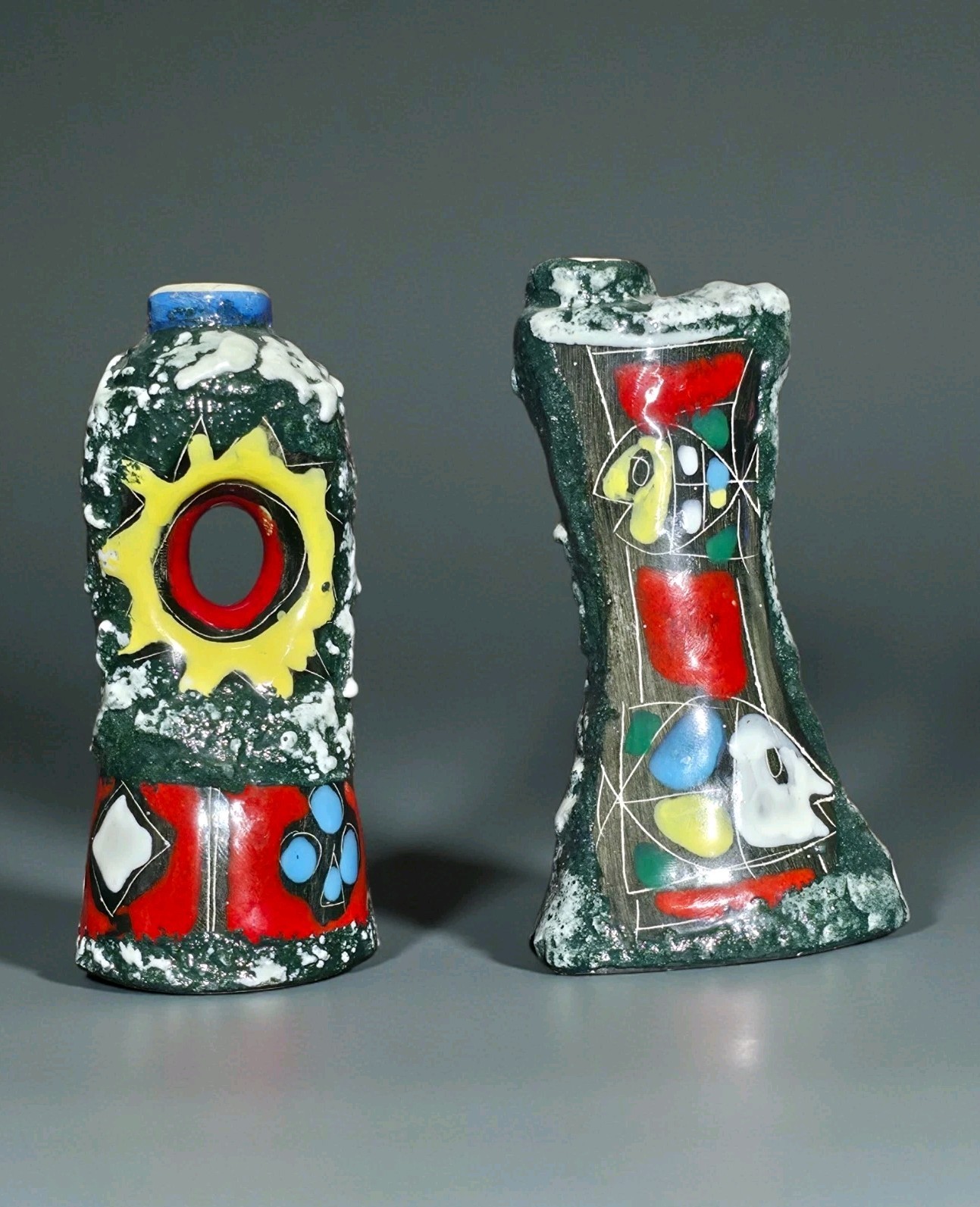 Vintage Drioli Exclusive Italy Abstract Ceramic Candle Holders Pair Mid Century