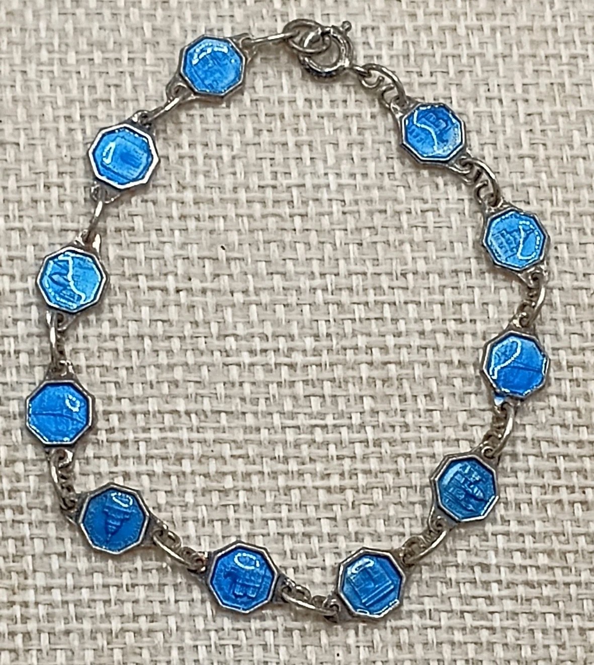 Antique French Souvenir Bracelet Blue Enamel Petite Sz 6.5 Paris Monument Medals Antique French Souvenir Bracelet Blue Enamel Petite Sz 6.5 Paris Monument Medals