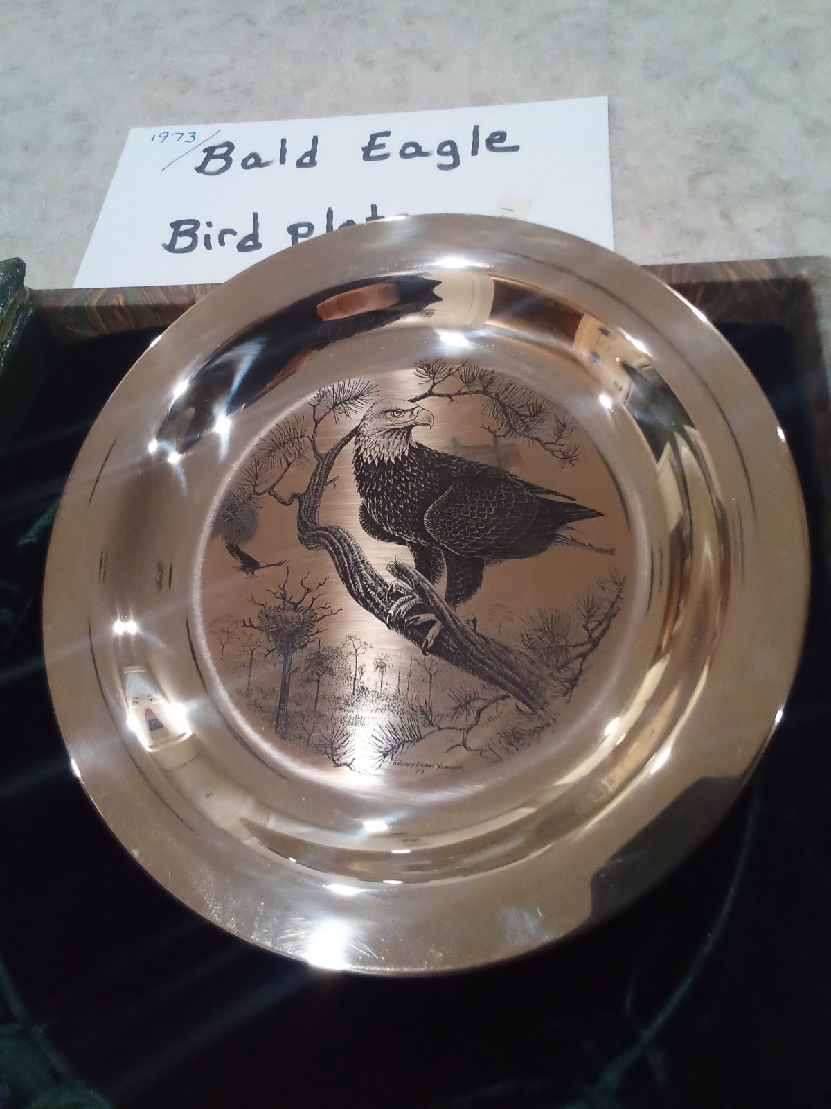 Sterling Silver Solid 1973 Franklin Mint American Bald Eagle Plate 7.6 ounce NR