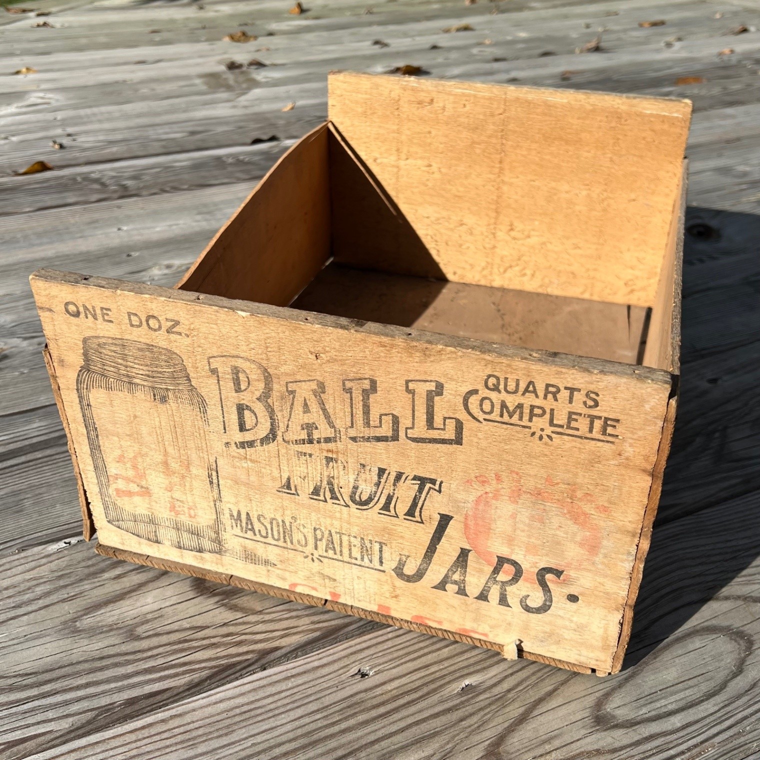 Antique Ball Mason Fruit Jar Wooden Box Crate Advertising One Dozen Quarts