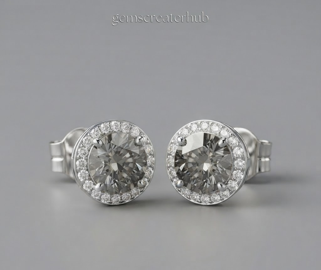 3 Ct Round Cut Grey Lab Grown Diamond Earings Sterling Silver Certifide VVS1